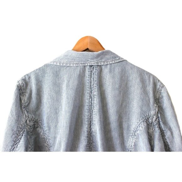 FREE PEOPLE Wanderlust Oversized Striped Cotton Blazer in Blue & White Wash - Picture 6 of 14